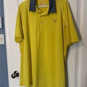 Puma Men's Yellow and Navy Polo Shirt